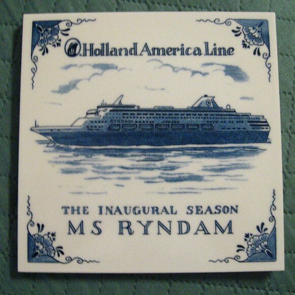 Holland America MS Ryndam Blue Delft Vintage Tile Trivet - Picture 8 of 10